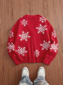 SWAVVY Men's Snowflake Pattern Long Sleeve Knitted Cardigan, Fashion For Autumn/Winter, Christmas - Red - View 2