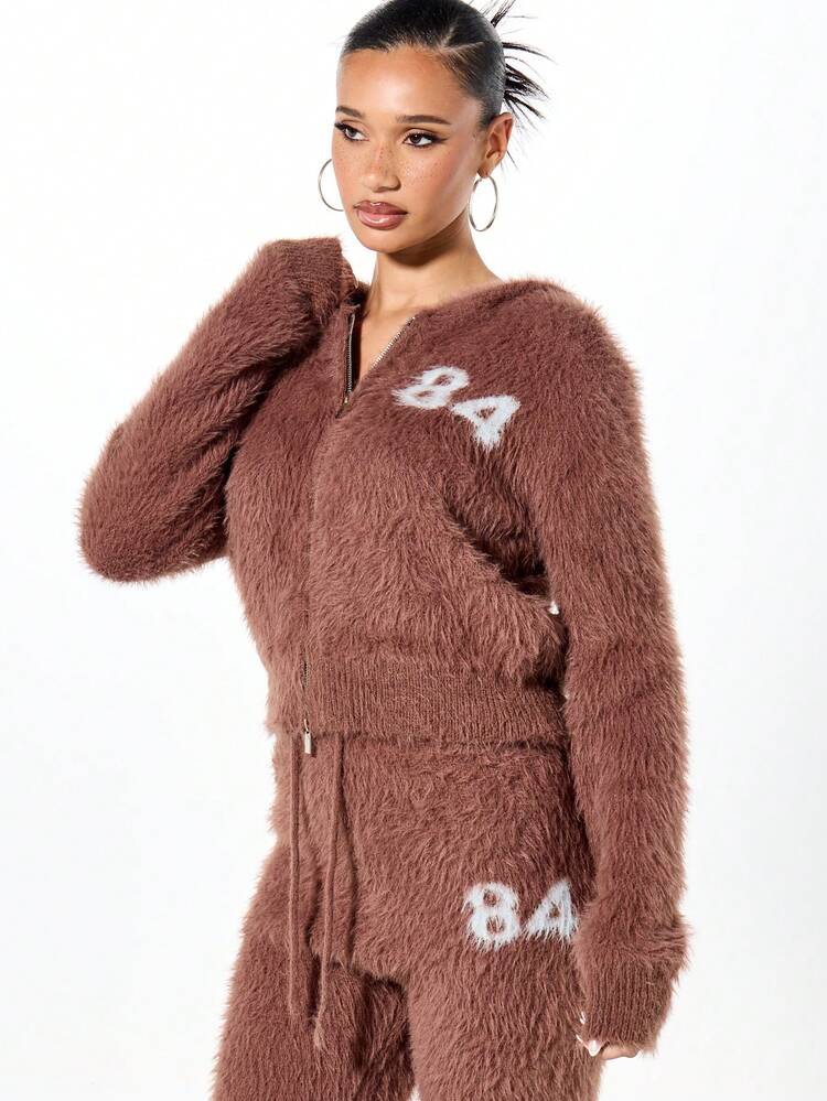 SUMWON WOMEN Cardigan corto con cappuccio e cerniera soffice