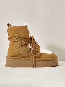 Cuccoo Platform Thick Bottom Warm Snow Ankle Boots Fall For Christmas And New Year Holiday Valentines - Brown - View 2