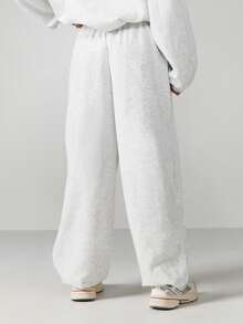 MISSGUIDED Heathered Drawstring Joggers For Women Casual Loose Fit Sweatpants With Cuffed Ankles Athleisure Lounge Pants - Light Grey - View 2