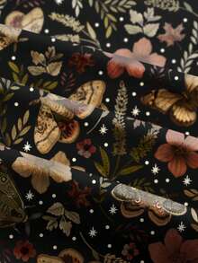 ROMWE Fairycore Bohemian Dark Palace Moth & Maple Leaf Print Sleeveless Ruched Waist Sexy A-Line Dress For Women, Autumn/Winter - Black - View 4