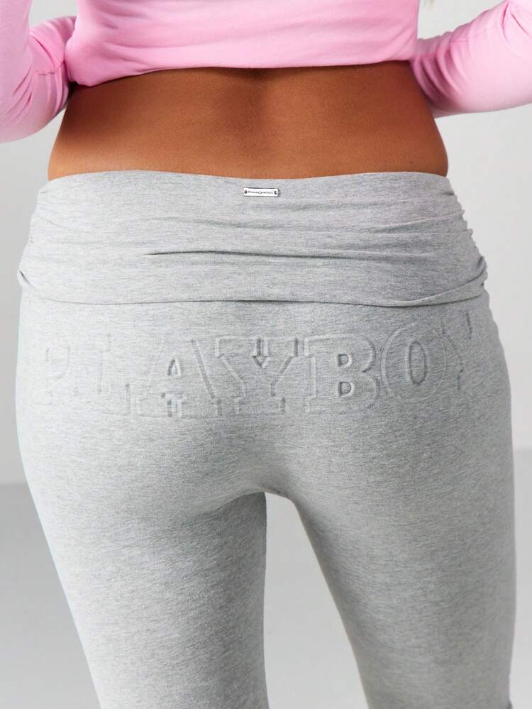 Missguided x Playboy Folded Waistband Embossed Logo Leggings