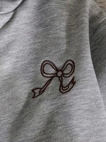 两件套女童奶油色蝴蝶结刺绣连帽外套+松紧腰修身九分裤，休闲运动套装，春秋季 - 灰色 - 查看 8