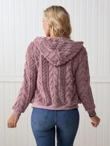 LanaWest Women's Casual Solid Color Long Sleeve Zip-Up Sweatshirts - Dusty Pink - View 2