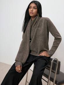 ATUI Studio 女士保暖防寒羊毛针织衫，披肩领设计，新款秋冬长袖宽松上衣，休闲时尚简约针织衫，圣诞套头衫，通勤百搭。 - 摩卡棕 - 查看 4