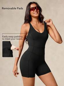 OutZeal 女士运动黑色连体裤骑行健身服夏季收腹吸汗文胸-露背设计 - 黑色 - 查看 3