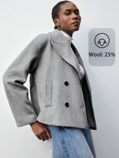 Maija 2025 Women Wool Blend Windbreaker Coat, Autumn/Winter,Loose Fit For Autumn And Winter, Double-Breasted Design, O-Shaped Silhouette, Practical, Women's Wool-Blend Coat, Unique Large Lapel,Autumn Clothes, Women's Winter Coat, Halloween Costumes,Street Fashion Jacket Modern Urban Casual Fashion Business Casual Women's Office Wear Low-Key Old Money Style Effortless Temperament High-End Urban Commuting High-Quality Airport Women's Wear High-End Material