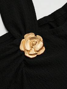 Auvina فستان حفلات أنيق ماكسي للمرأة ذات الحجم الكبير، بتصميم أكتاف غير متماثل، أكمام واسعة مكسرة، وتطريز كشكش، من قماش محبوك متماسك اللون - الأسود - مشاهدة 5