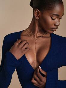 JIAN LASALA Personality Simple Beaded & Geometric Pendant Necklace - Gold - View 4