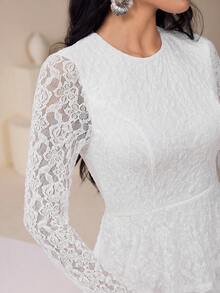 Modelyn Elegant Lace Ruffle Hem Women's Arabic Style Dress - White - View 1