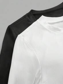 SHEIN EZwear 2 件套休闲简约圆领加厚长袖短款修身女式 T 恤，无胸罩，温暖，舒适别致，修身百搭，运动，适合健身，适合秋季室内日常穿着， - 彩色 - 查看 6