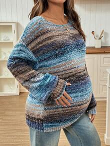 SHEIN Maternity Casual Loose Fit Round Neck Drop Shoulder Long Sleeve Sweater   Winter