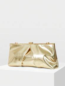 MOTF PREMIUM 女士时尚优雅褶皱金色手拿包/夹包，适合派对约会、圣诞礼物 - 金色 - 查看 3