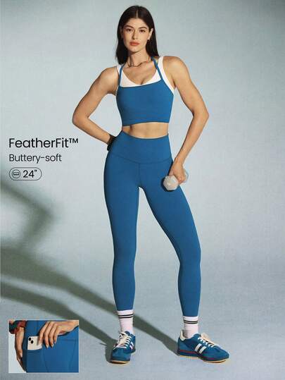 GLOWMODE سروال ضيق عالي الخصر مع جيوب جانبية 24 بوصة