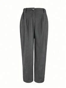 EMERY ROSE Pantalones rectos de pana gris oscuro de corte regular para mujer de talla grande - Gris Oscuro - Ver 3