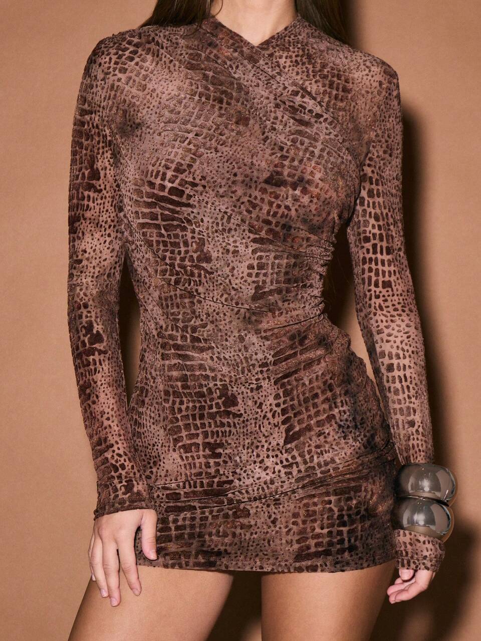 KIZN Long Sleeve Crocodile Print Mini Dress
