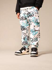 SUMWON Graffiti Print Joggers For Kids Urban Street Art Casual Pants - Multicolor - View 1