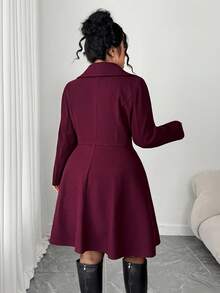 Elenzga 大码连衣裙，收腰设计，喇叭裙摆，金属扣设计 - 中紫紅色 - 查看 2