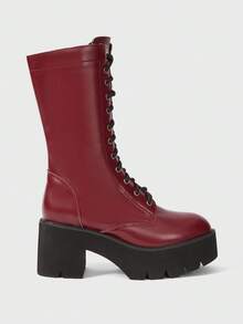 Sugerpunk Women's Fashion Red Thick Sole Motorcycle Mid-Calf Boots