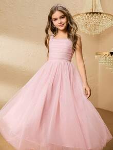 Vestido Longo com Lantejoulas para Meninas, Rosa, Festa de Aniversário, Banquete, Apresentação no Palco, Apresentação, Passarela, Roupa Formal Infantil - Rosa chiclete - Visão 6