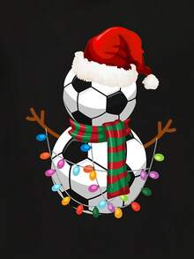 SHEIN Áo thun tay ngắn in họa tiết hoạt hình dễ thương hình người tuyết và ông già Noel cho bé trai phong cách Giáng sinh vui vẻ, thích hợp cho tiệc Giáng sinh - màu đen - Xem 6