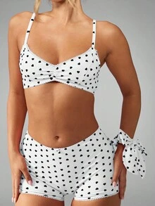 MISSGUIDED Bộ đồ ngủ liền thân in hình trái tim không dây và quần đùi cho bé trai, đồ lót thoải mái hàng ngày - trắng - Xem 6