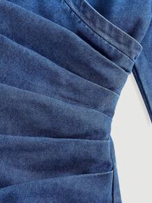 Girlism 少女深蓝色牛仔腰衬衫裙