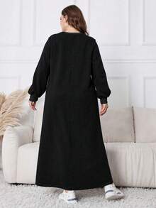 Lacomfia Women's Textured Pullover Casual Plus Size Sweatshirt Dress For Autumn Winter, Casual Dress Sweatshirts, For Casual Daily/At Home - Black - View 2