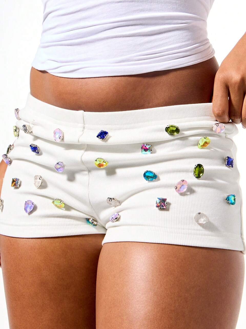 SUMWON WOMEN Shorts de cintura alta com cristais