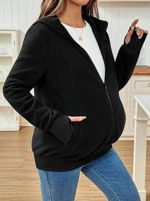 SHEIN Maternity Cartoon Pattern Zip-Up Hooded 3-In-1 Jacket