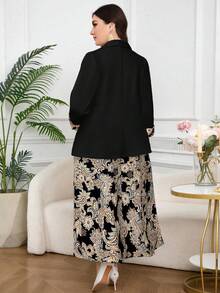 Modelyn Conjunto de vestido y blazer de talla grande para mujer con estampado de paisley, cuello en V y sin mangas, para otoño/invierno