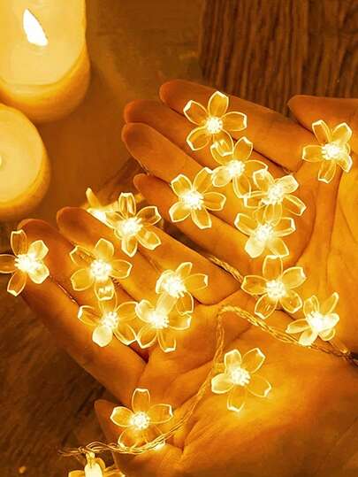 1pc 1.5/3/6M Cute Plastic Flower Decoration LED Light String, Battery Power, Indoor Home Decor Flower Lights,Room Decor,Bedroom Wall Decor Cherry Blossom Light,Suitable For Wedding Decor,Party Decor,Christmas Decoration Flower Lights