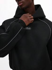 SUMWON 短款套头连帽衫，撞色滚边设计，休闲街头风必备单品，完美叠穿，打造都市时尚风格。 - 黑色 - 查看 4