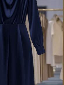 Franclia 女士优雅纯色V领连体裤，适合通勤 - 藏蓝色 - 查看 4