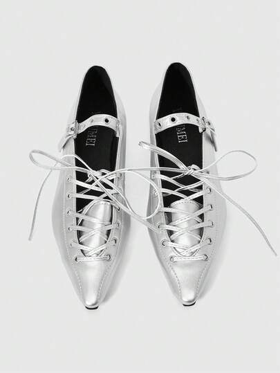 Women's Closed Toe Mary Jane Shoes, Punk Goth Rock Style, Pointed Toe, Sexy Criss-Cross Strap, Formal Work Flat Shoes