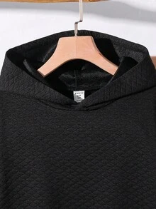 SHEIN Conjunto de 2 peças de moletom com capuz solto e calça de moletom com cordão para meninos adolescentes, casual, para o dia a dia, confortável, com letras, patch, conjunto de agasalho de malha - Preto - Ver 7