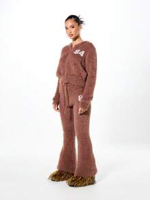 SUMWON WOMEN Chaqueta de punto con capucha con cremallera, textura de sherpa, cálida y cómoda para estar en casa en invierno - Marrón - Ver 5