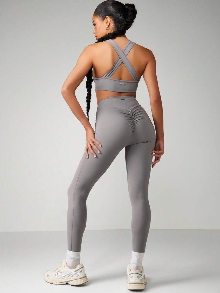 Missguided x Playboy Ruched Sports Bralette And Legging Coordinated Set With Logo For Active Lifestyle