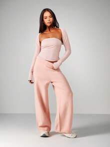 MISSGUIDED Bộ đồ ngủ liền thân áo quây và áo khoác dài tay, chất liệu len Jersey mềm mại, thoải mái - Hồng - Xem 4