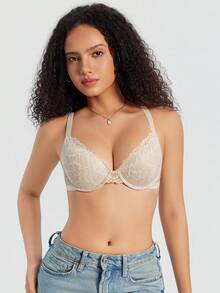 SHEIN Women's Romantic Lace Underwire Supportive Bra - Apricot - View 7