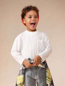 SUMWON 男童长袖圆领纯棉T恤 休闲日常基础款T恤 度假款 - 白色 - 查看 6