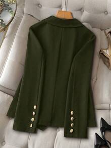 EMERY ROSE Fashionable Commuter Solid Color Double-Breasted Suit Jacket - Army Green - View 2