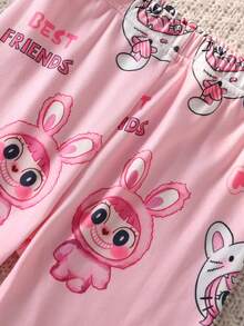 Young Girl' Pink Rabbit Graphic Long Sleeve Top And Leggings Pajama Set - Pink - View 4