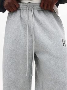 SUMWON Straight Leg Sweatpants With NY Logo Print - Heather Grey Relaxed Fit Joggers For Casual Comfort And Everyday Loungewear Plain - Grey - View 6