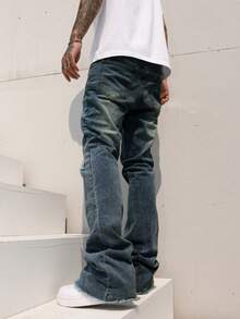 Manfinity LEGND Men's Casual Washed Distressed Flare Jeans Men Flare Jeans