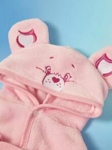 Care Bears X PETSIN 1件刺繡泰迪熊粉色絨毛連帽寵物浴袍，柔軟舒適且吸水，適合貓狗使用，適合洗澡後、泳池日、海邊旅行或日常美容，生日或週年紀念的可愛個性化禮物 - 粉色 - 查看 4