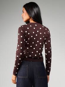 MISSGUIDED Cardigan con bottoni a pois, collo tondo, maniche lunghe, maglione lavorato a maglia per l'autunno e l'inverno, casual da ufficio - Multicolore - Visualizzare 2