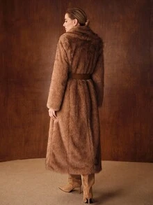 MOTF PREMIUM 双排扣撞色人造皮草大衣