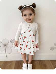 SHEIN Chaqueta de punto blanca corta y versátil de manga larga para bebé niña