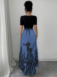 Rafferiza Đầm tay ngắn in họa tiết kiểu qipao thắt eo thanh lịch dành cho nữ - Rửa tối - Xem 2